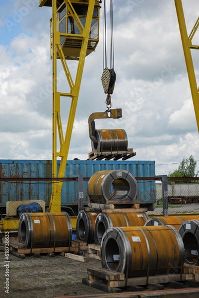 Obraz Factory overhead crane. Business logistic, site with crane