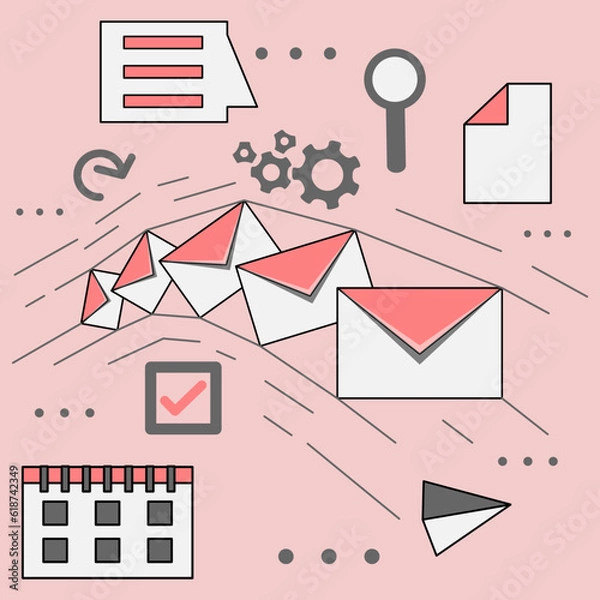Fototapeta internet world and messaging elements vector in linear illustration style