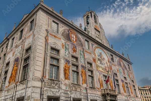 Obraz Bank of Saint George (Casa delle compere e dei banchi di San Giorgio) know as Ufficio di San Giorgio in Genoa city of Liguria.One of the oldest chartered banks, Genova, Italy