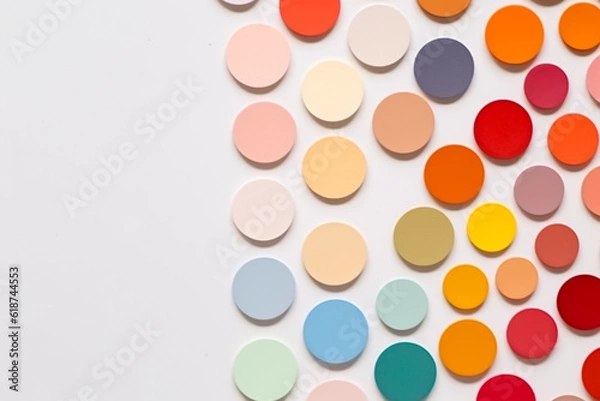 Fototapeta Circle shape of colorful papers for Background texture. Minimal geometric shapes background in pastel pink, blue, white, purple, orange, yellow and green colors. Generative AI.