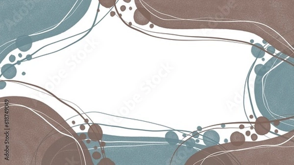 Fototapeta Abstract drawn pastel blue and brown chaotic spots with lines.