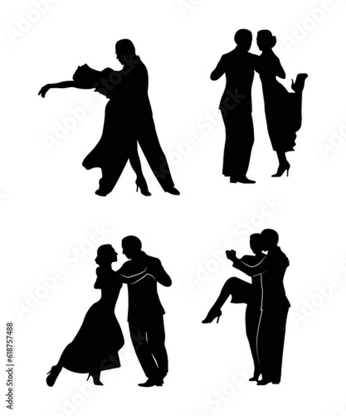 Obraz Dance people silhouette vector