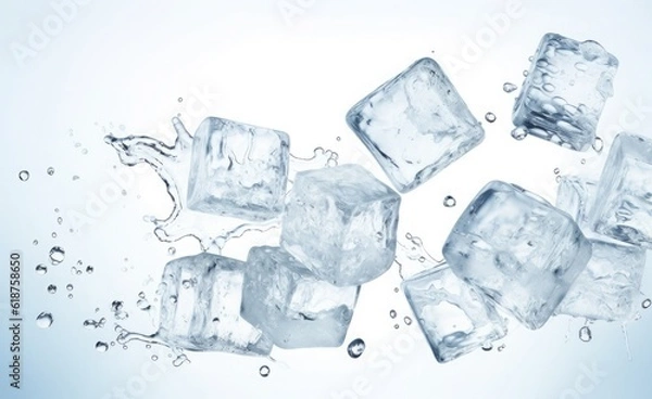 Fototapeta Icecubes background, ice cube texture, ice wallpaper It makes me feel fresh and feel good. In the summer, ice and cold drinks will make us feel relaxed, Made for beverage business. Generative AI