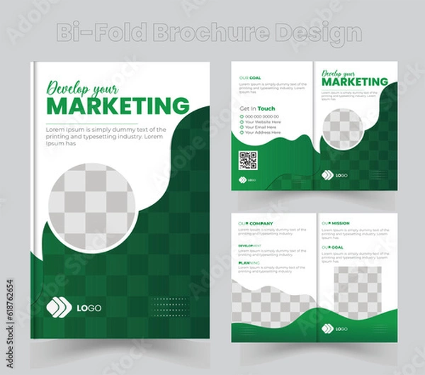 Obraz Business brochure template layout design,Corporate Bi Fold Brochure Template, Cover Page With Two Sides Presentation, 16 page corporate brochure editable template layout, minimal business brochure tem