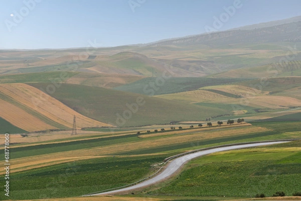 Fototapeta Panoramic view of scenic Moroccan farmland in the province of Ouezzane