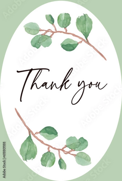 Obraz 
Elegant Framed Eucalyptus Greenery Thank you Card Vertical Vector