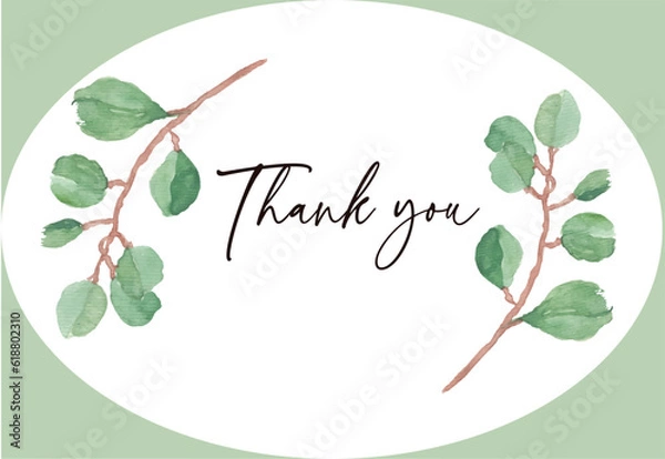 Obraz 
Elegant Framed Eucalyptus Greenery Thank you Card Gorizontal Vector