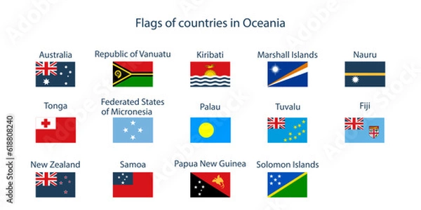 Obraz Flags of the countries of the world. Flags of the countries of Oceania. Geography, atlas, world, travel