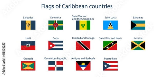 Obraz Flags of the countries of the world. Flags of Caribbean countries. Geography, atlas, world, travel