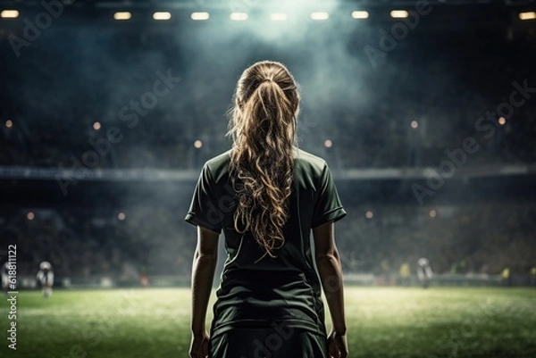 Fototapeta young soccer player woman at stadium Generative AI