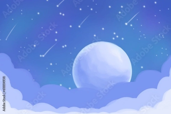 Obraz Blue night starlight, moon and clouds 