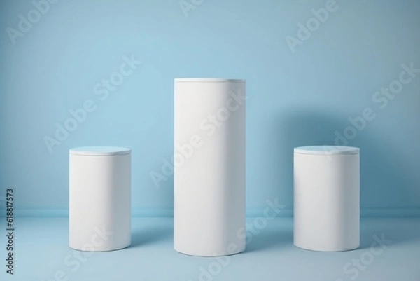 Fototapeta blue cylinder podium pedestal product display platform for product placement background