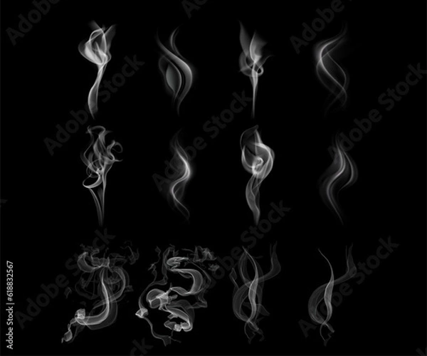 Fototapeta Vector isolated realistic cigarette smoke waves. Vector eps10
