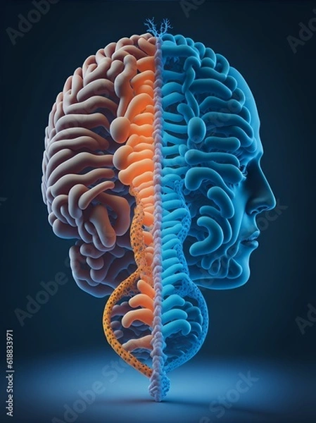 Fototapeta Photo of a surreal artwork featuring two halves of a human head with a mesmerizing spiral in the middle