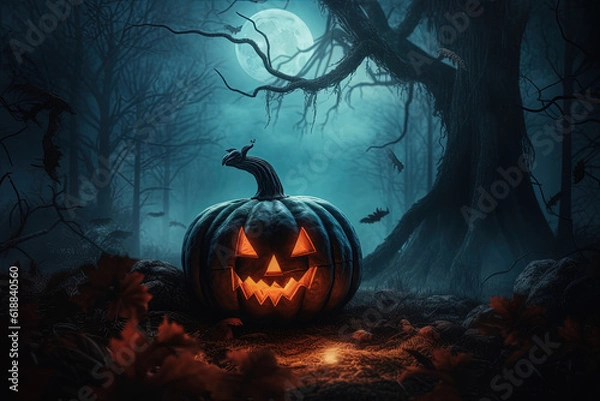 Fototapeta Spooky Halloween Pumpkin Design Jack O Lantern - Generative Ai