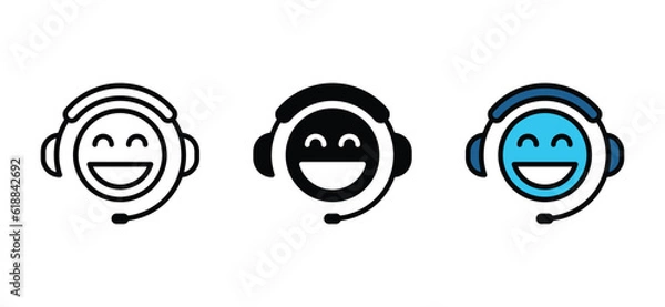 Obraz Customer support, assistance, technical support, customer service, call center, hotline, operator, staff, agent, service icon vector set in line and flat style for app and website. Vector illustration
