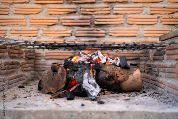 Fototapeta Barbecue Grill With Fire Flames - Empty Fire Grid