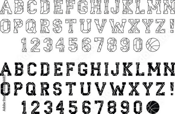 Obraz Basketball Alphabet Letter and Number Clipart - Outline and Silhouette