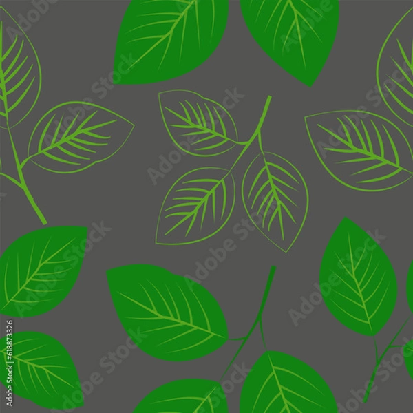 Obraz Vector seamless pattern with a twig with leaves on a gray background