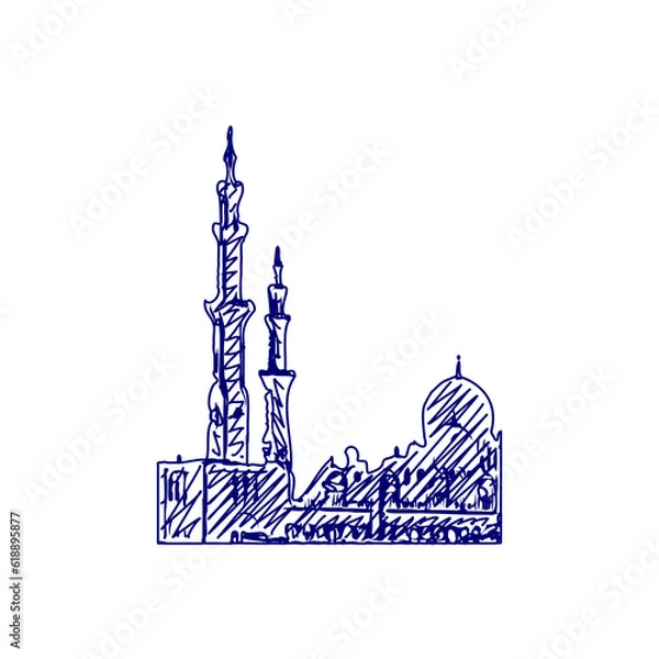 Fototapeta sketch of a mosque image with a transparent background