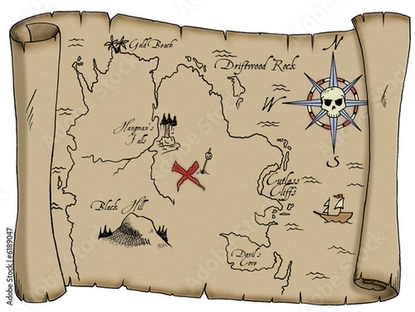 Obraz Labeled Pirate Treasure Map