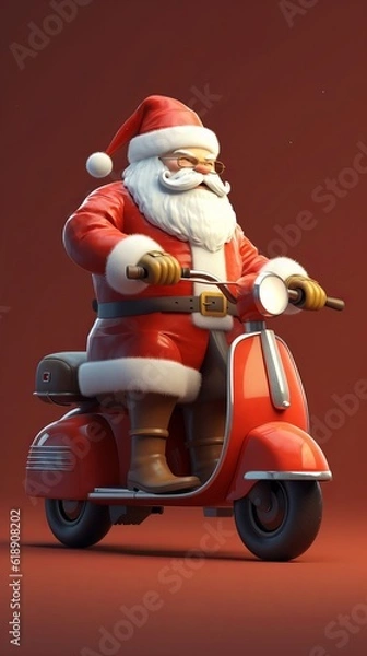 Obraz Santa Claus with gifts rides a scooter Generative AI