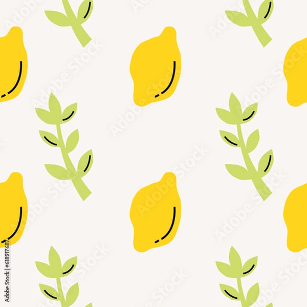 Fototapeta Lemons Cutout minimal pattern. Flat papercraft colorful background