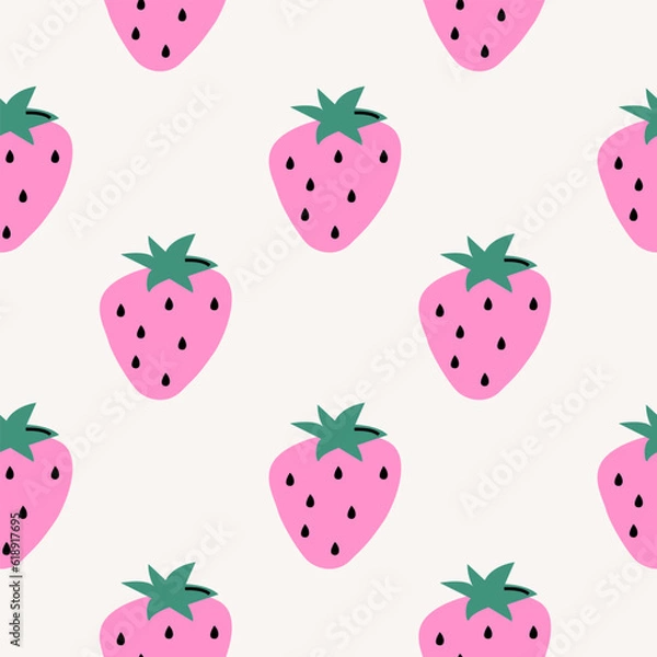 Fototapeta Strawberry Cutout summer minimal pattern. Flat papercraft colorful background