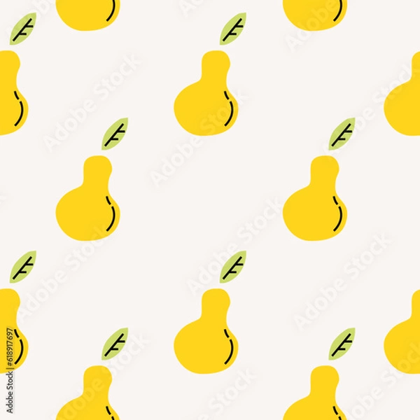 Fototapeta Pears minimal seamless pattern. Flat papercraft colorful background with fruits