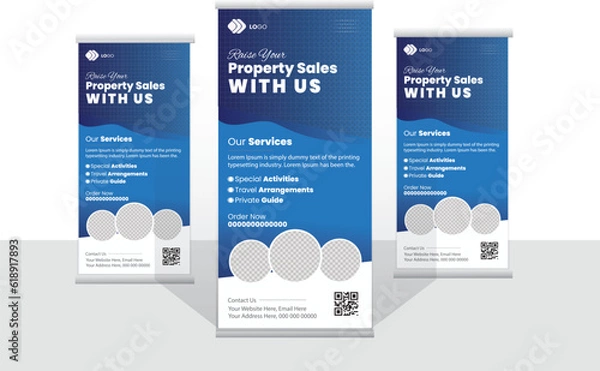 Obraz Real estate roll up or pull up banner design template Stand banner layout,signage or standee design for Construction, home sale, advertising,Property, real estate roll up or x banner template. 