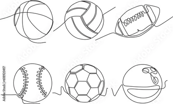 Fototapeta continuous line art vector illustration set of sport balls