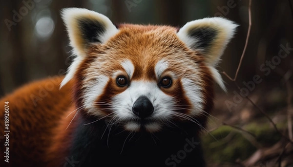 Fototapeta Cute puppy looking at camera, fluffy fur generated by AI