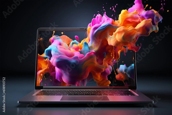 Fototapeta Laptop Trendy liquid style shapes abstract design, dynamic smartphone pub concept