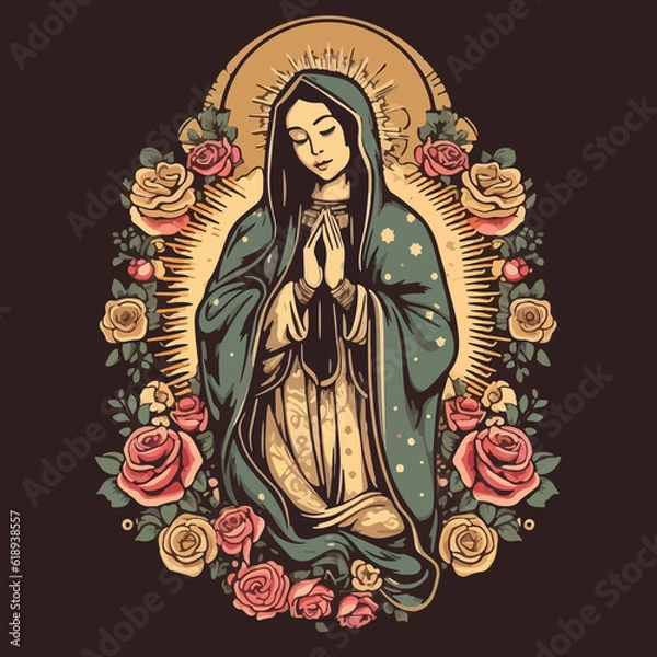 Fototapeta Virgen de Guadalupe ożył w animacji. Wygenerowano AI