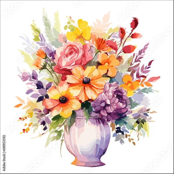 Fototapeta Clipart of flowers in vase for art design decoratve element.