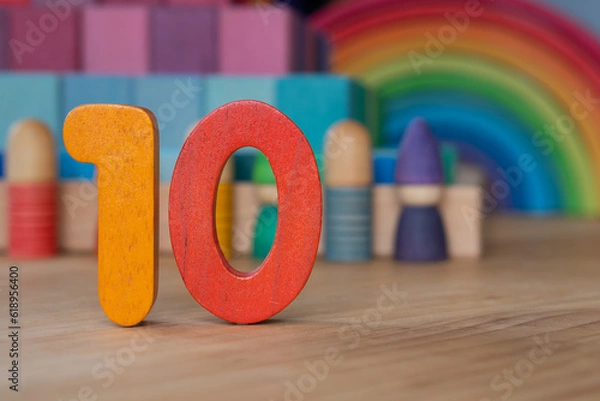 Obraz Wooden 10 on rainbow background