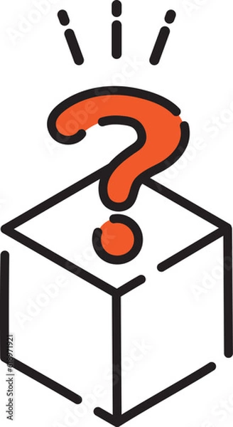 Fototapeta クイズや問題に使える箱からと飛び出した赤色のハテナ、クエスチョンマークのかわいいアイコン