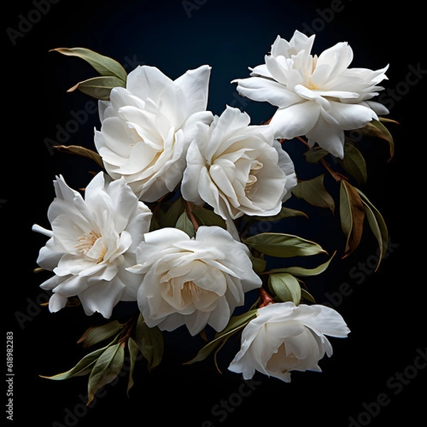 Obraz White Flowers with Black background Generated AI 