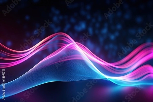 Fototapeta abstract futuristic background with pink blue glowing neon moving high speed wave lines and bokeh lights. Data transfer concept Fantastic wallpaper