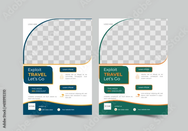 Obraz A travel  flyer is a promotional material that advertises a destination, sightseeing attraction, or tour activity.