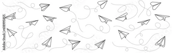 Obraz Set of paper plane line art style vector illustration