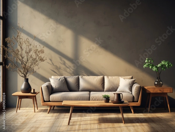 Fototapeta Mock-up in Nordic interior background, Mockups Design 3D, High-quality Mockups, Generative Ai