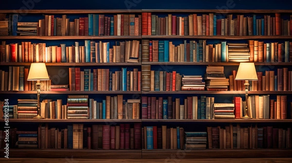 Fototapeta Shelves with books in the library. Generative AI