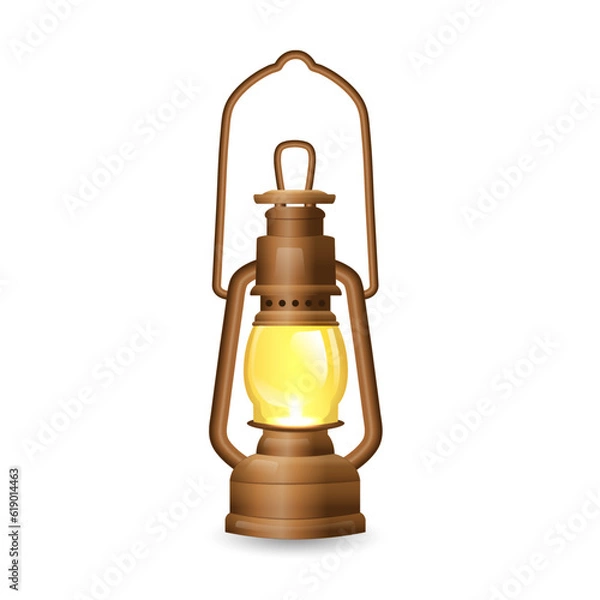 Fototapeta retro oil lantern brown with handle vector with yellow light