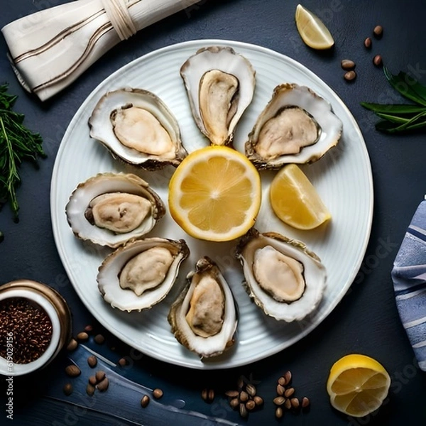 Fototapeta Oysters on a neutral background created and generated by artificial intelligence
