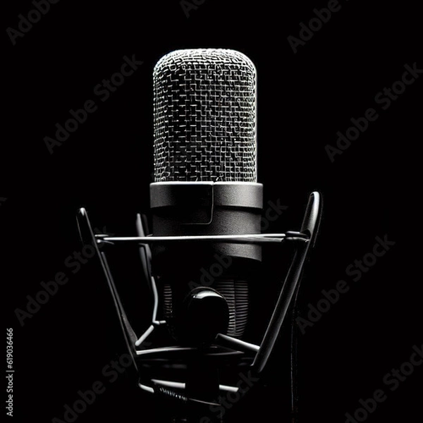 Fototapeta microphone in black background with Generative AI.