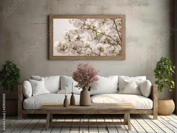 Fototapeta Mockup Frame In farmhouse Living Room Interior, Mockups Design 3D, High-quality Mockups, Generative Ai