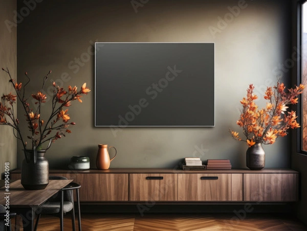 Fototapeta Mock-up frame in luxury modern dark home interior , Mockups Design 3D, High-quality Mockups, Generative Ai