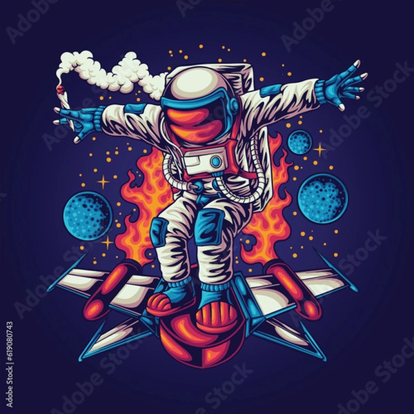Fototapeta sapce astronaut surfing boat illustration