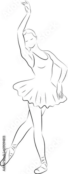 Fototapeta Beautiful ballerina in outlines. Vector hand drawn ballet dancer.  Black and white outline drawing